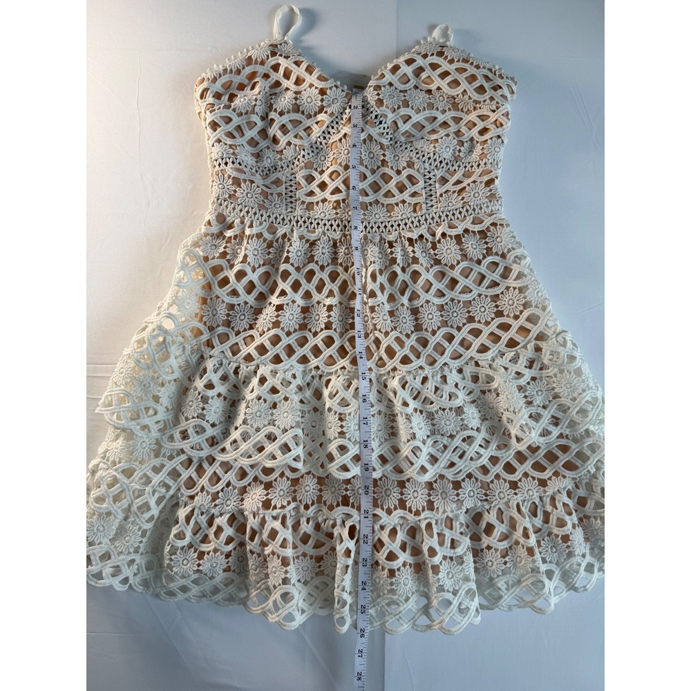 LulusBeauty and lace Crochet Mini Dress Women S White Boho Tiered Ruffle Y2K - Picture 4 of 10